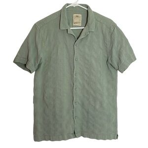Life Button Down Shirt Mens Size Medium Large Green Short Sleeve Cotton Eco
